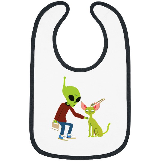 Aliens UFO Petting A Cat For Cat Mom Dad Pet Lovers Costume 43 Bibs