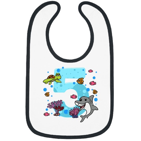 Shark Pet Turtle Kids Sea Animals 5th Birthday Turtle Shark Coral Reef Fishes Bibs