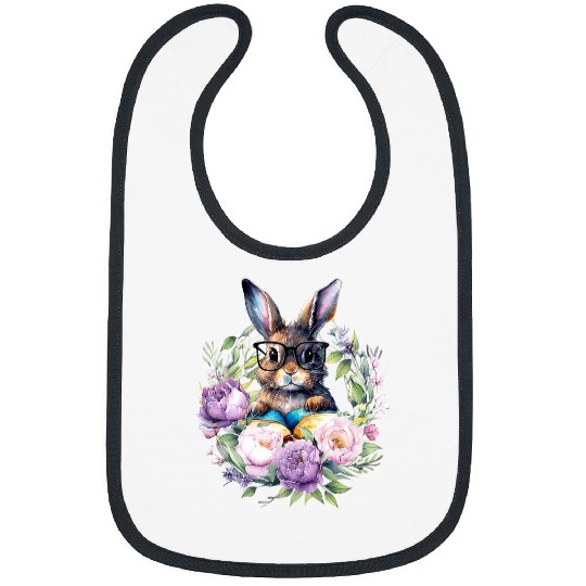 Book Fun Cute Reading Bunny With Glasses Floral Bookworm Reader Book Bibs