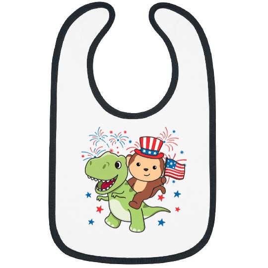 Dinosaur Pet Monkey Lover With TRex For The Fourth Of July Fireworks Bibs