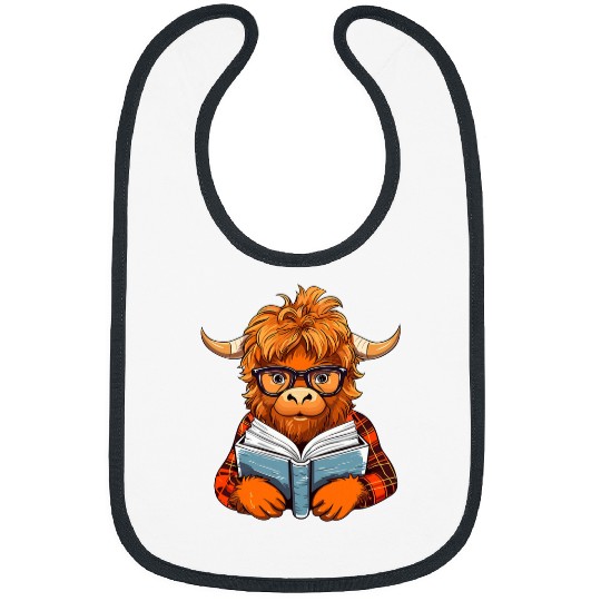 Cow Pet Book Lover Cute Highland Cow Reading Teacher Librarian Women Bibs