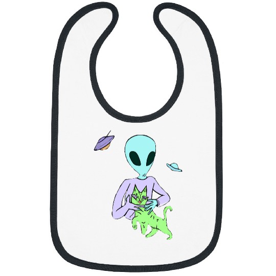 Aliens UFO Petting A Cat For Cat Mom Dad Pet Lovers Costume Bibs