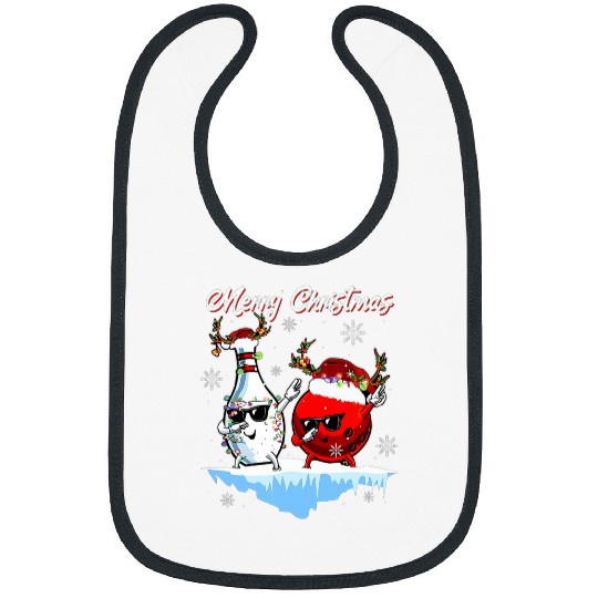 Sport Bowling Dabbings Bowling Reindeer Christmas Lights Tree xmass Snow Bibs