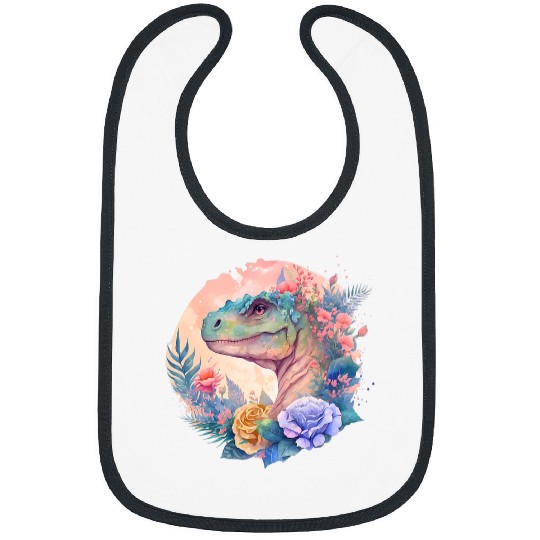 Dinosaur Pet Floral Watercolor Dinosaur TRex Flower Art Bibs