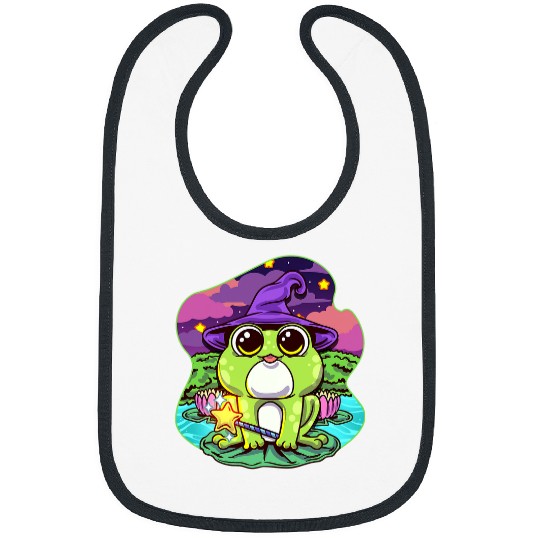 Frog Pet Wizard Sitting On A Water Lily Pad Holding Magic Wand Bibs