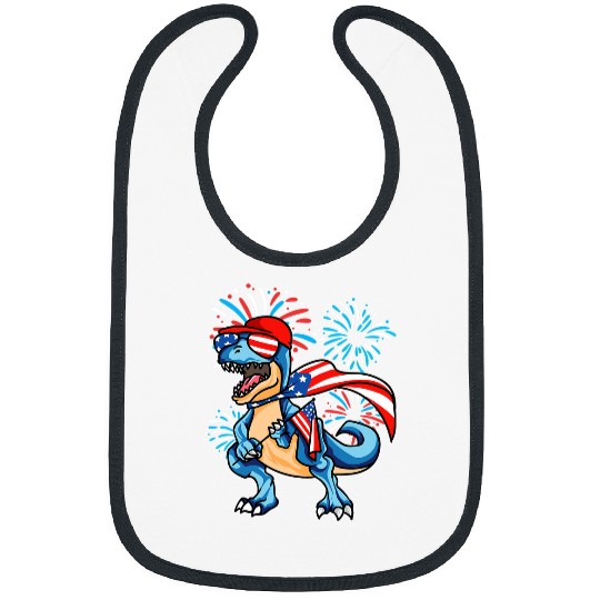 Dinosaur Pet TRex USA Flag Fireworks 4th Of July Fourth Independence Day Bibs