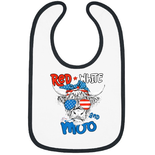 Cow Pet Moorica Highland Cow Red White Blue 4th Of July Bibs