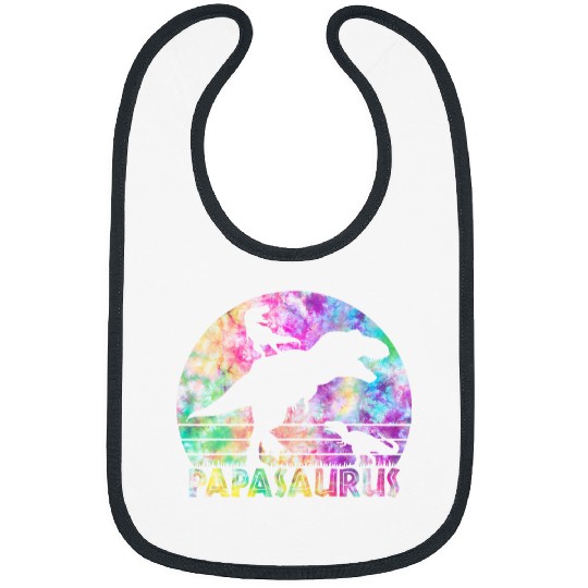 Dinosaur Pet Papasaurus vintages Retro Tie Dye Sunset Father of 2 Kids Bibs