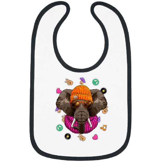 Elephant Mammal Hipster Elephant Geek Nerd Glasses Animal Love Peace Sign Bibs