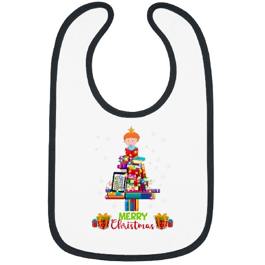 Book Fun Merry Christmas Library Tree Cute Book Lover Librarian 0 Bibs