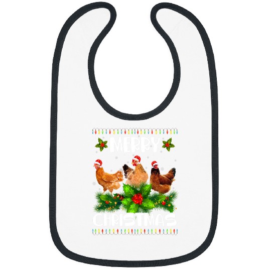 Chicken Pet Merry Christmas Chicken Santa Hat Lights xmass Funny 210 Bibs