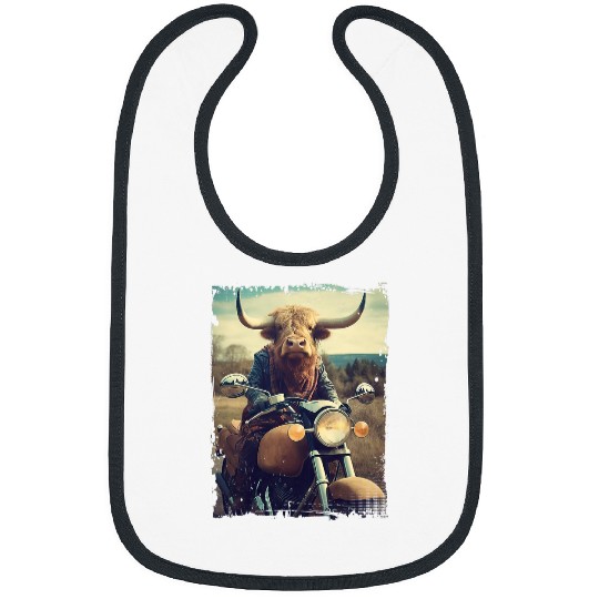 Cow Pet Scottish Highland Cow Cattle Hairy Cow Rides motorcycle men Bibs