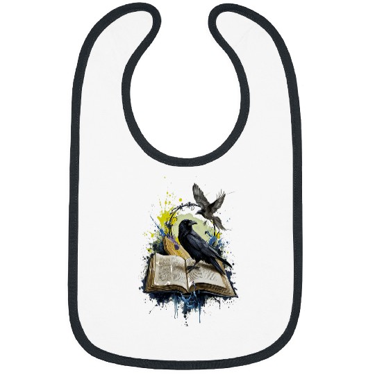 Book Fun Black Raven On Open Book Artwork For Dark Fantasy Lovers Bibs