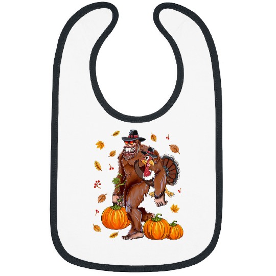 Bigfoot Pet Sasquatch Turkey Pumpkin Happy Thanksgiving Day Kids Bibs