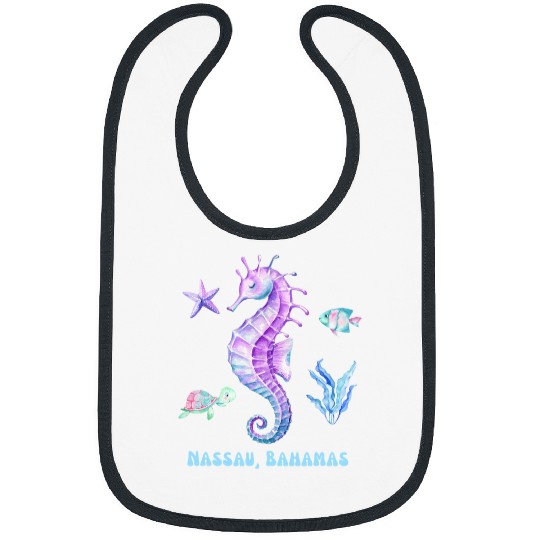 Horse Pet Nassau Bahamas Beach Vacation Sea Horse Fish Pink Purple Bibs
