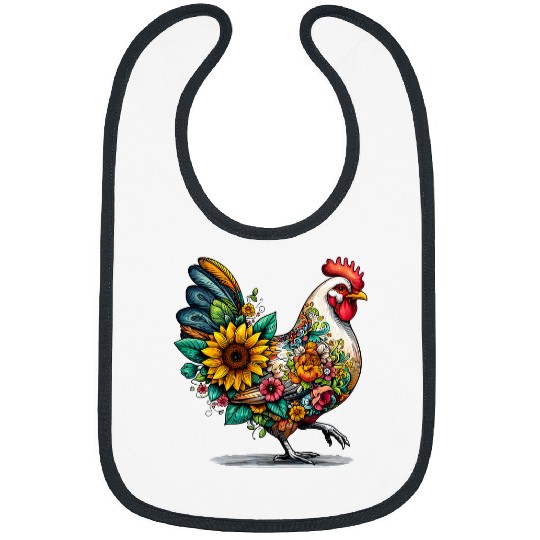 Chicken Pet Sunflower Chicken Floral Print Rooster Poultry Farmer Girl Bibs
