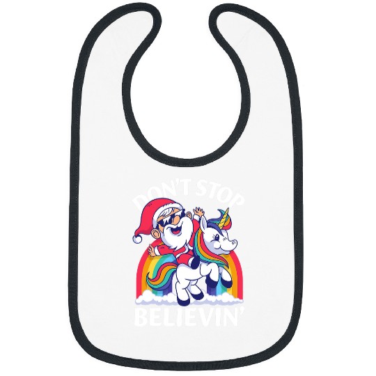 Unicorn Pet Dont Stop Believin Santa Riding Unicorn Christmas Rainbow Bibs