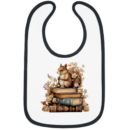 Book Fun Cute Cottagecore Aesthetic Squirrel With Flowers Bibs