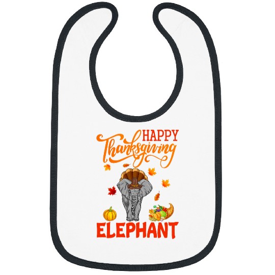 Elephant Mammal Happy Thanksgiving Elephant Costume Turkey Fall Leaves Lover Bibs