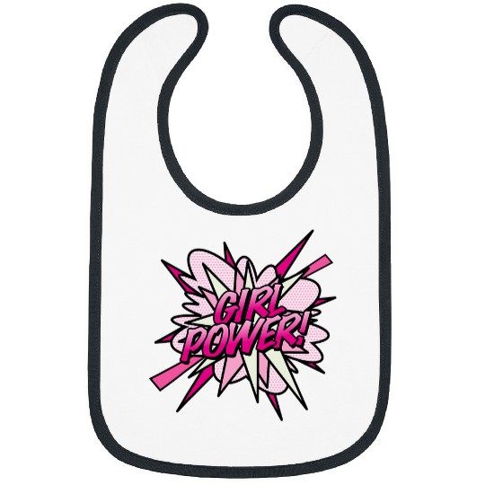Book Fun GIRL POWER Pink Comic Book Pop Art Fun Superhero Design Bibs