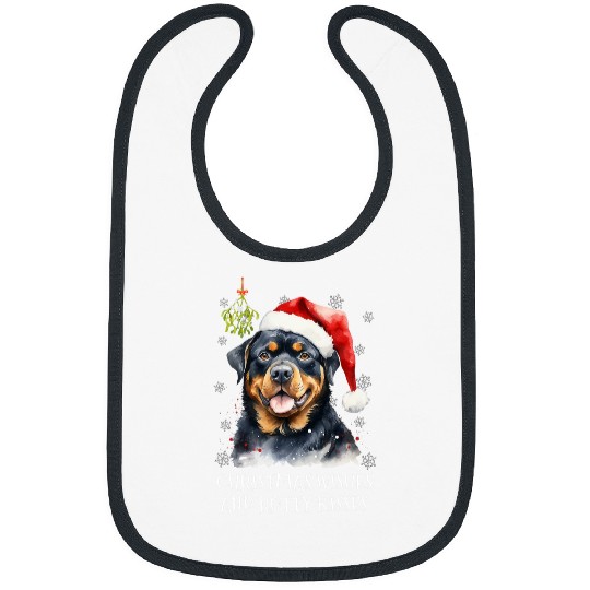 Rottweiler Pet Funny Cute Rotty Dog Misteltoe Kisses Rottweiler Christmas Bibs