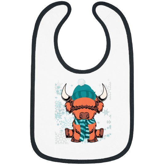 Cow Pet Snowflake Scottish Farm Animal Snowy Winter Highland Cow Bibs