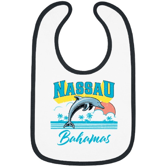 Dolphin Pet Gift Nassau Bahamas Sunset Palm Tree Dolphin Retro Vacation Bibs