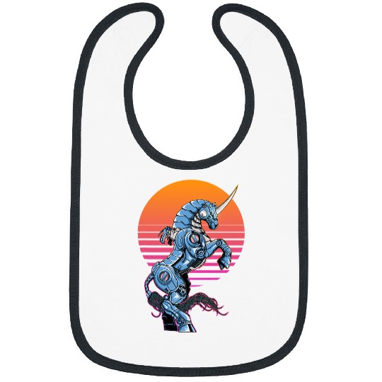 Unicorn Pet Mecha Unicorn Retro Vaprowave Aesthetic Edgy Streetwear Bibs