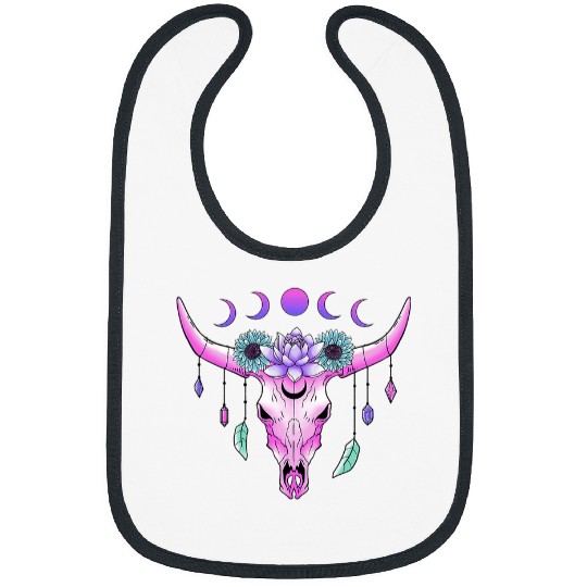 Cow Pet Skull Crystals Moon Phases Flowers Celestial Mystical Bibs