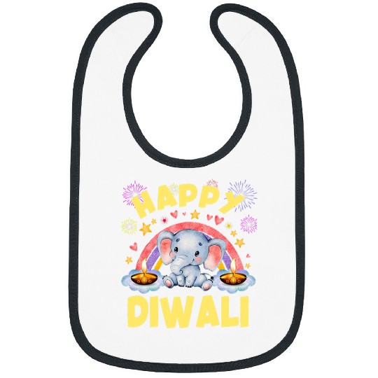 Elephant Mammal Happy Diwali Cute elephant with Candle Lights for kids Bibs