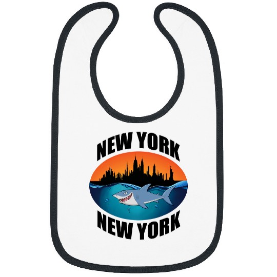 Shark Pet New York Manhattan Shark Cartoon Skyline Illustration Bibs