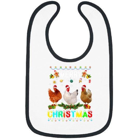 Chicken Pet Merry Christmas Chicken xmass Lights Santa Hat Funny Bibs
