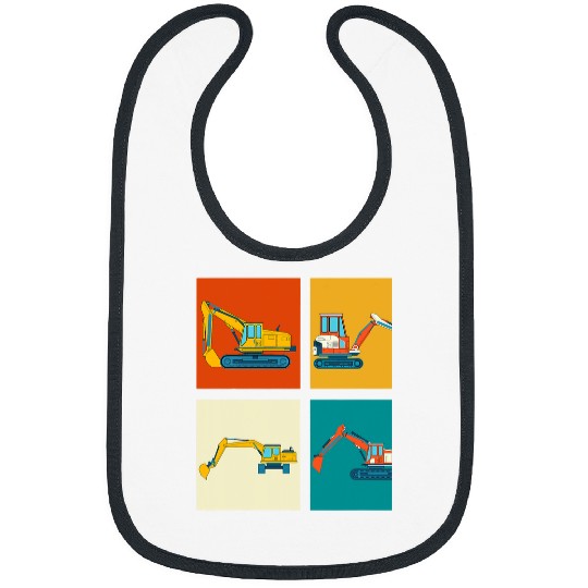 Excavator Fun Pop Art Vehicle Digger Construction Work Retro Bibs