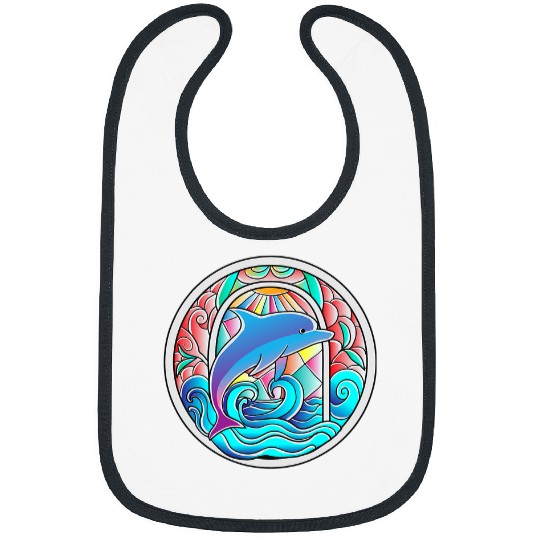 Dolphin Pet Gift Stained Glass Art Dolphin Colorful Glasswork Design 1 Bibs