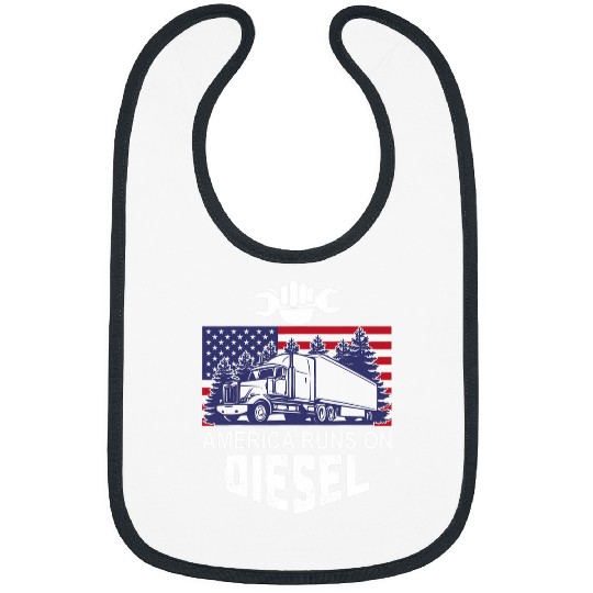 Truck Fun Diesel Truck Driver USA America Runs On Diesel American Flag Bibs