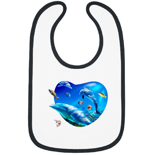 Dolphin Pet Gift Underwater Ocean Dolphin Coral Fish 2 Bibs