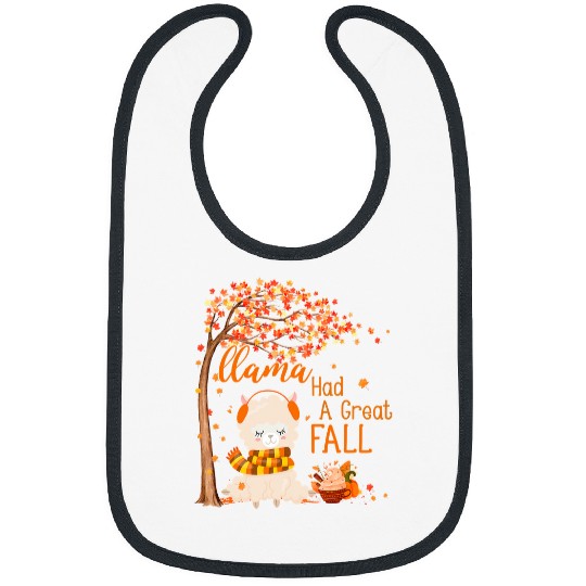 Llama Pet Had A Great Fall Autumn Tree Maple Leaves Pumpkin Bibs
