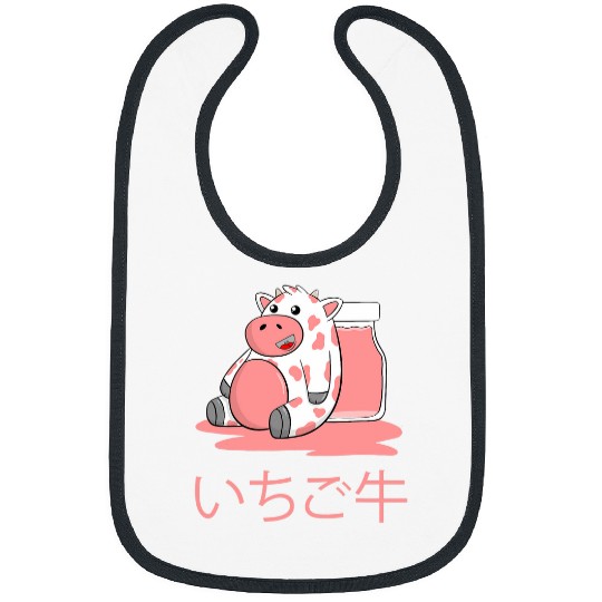 Cow Pet Strawberry Cow Kawaii Japanese Strawberry Milk Graphic Bibs