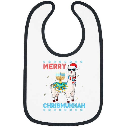 Llama Pet Ugly xmass Sweater Merry Chrismukkah Cute Llama In Santa Hat 45 Bibs