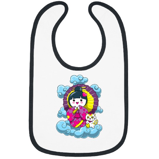 Kawaii Kokeshi Geisha Doll and Japanese Lucky Cat Bibs