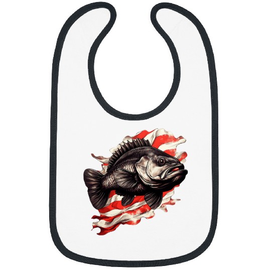 Fishing Fun American US Flag With Fishing Black Bass Fish 8 Bibs