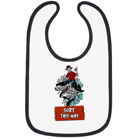 Shark Pet Skull Surf this Way Skeletons surfs a Great White Shark Surfer Bibs