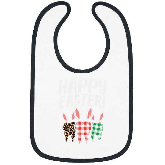 Happy Easter Bufflalo Plaid Leopard Print Teeth dentists Gift Bibs