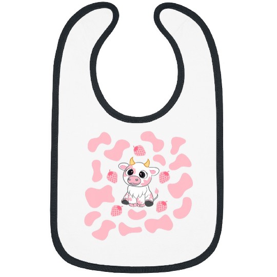 Cow Pet Cute Pink Strawberry Cow Print Kawaii Bibs