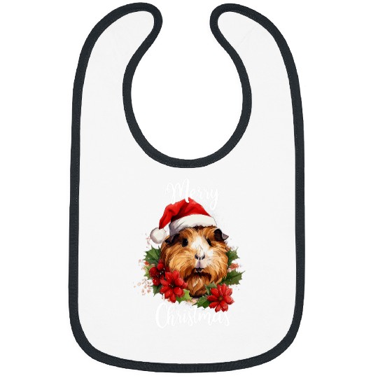 Guinea Pig Pet Santa Hat Merry Christmas Flowers Poinsettia Bibs