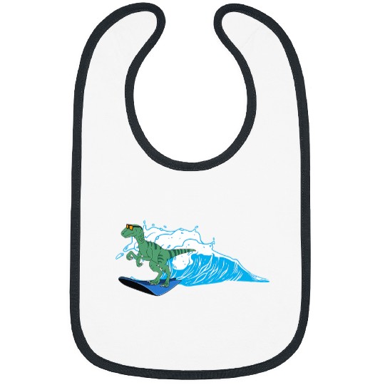 Dinosaur Pet Surf Velociraptor Surfing Funny Dinosaur on Surfboard Bibs