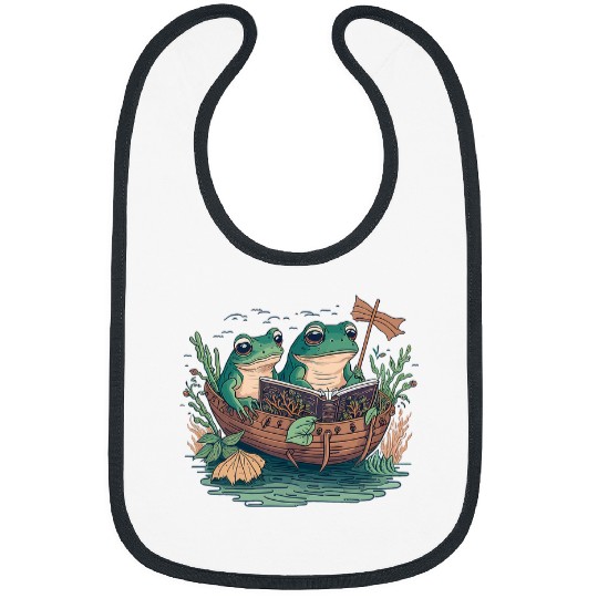 Frog Pet Book Funny Retro Frog Toad Cottagecore Aesthetic Book Lover Bibs