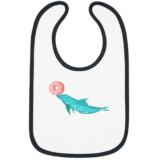 Dolphin Pet with a donut art Marine life food ocean pun Bibs