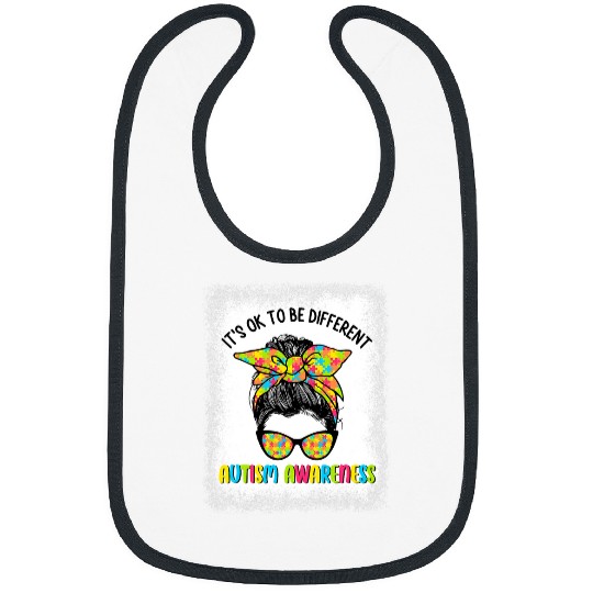 Autism Puzzle Its Ok To Be Different Bleached Messy Bun Autism Awareness 3 Bibs