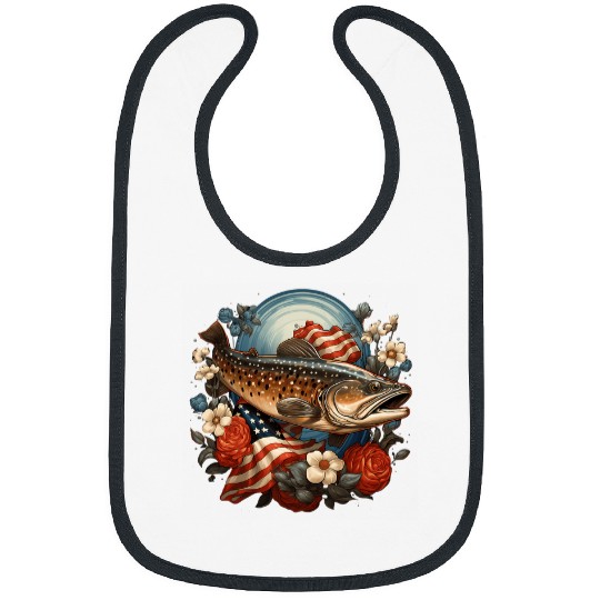 Fishing Fun American US Flag With Fly Fishing Brook Trout Fish 6 Bibs